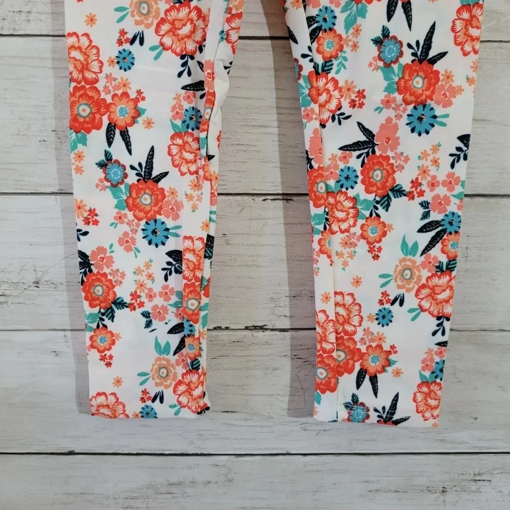 BNWT DOT‎ DOT SMILE Baby Girl White Orange Floral Buttery Soft Leggings Size 2T